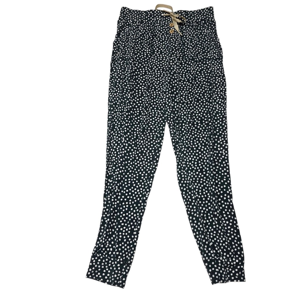 Lates Jogger PJ Pants Womens Small Green Polka Dot Drawstring Elastic Waist